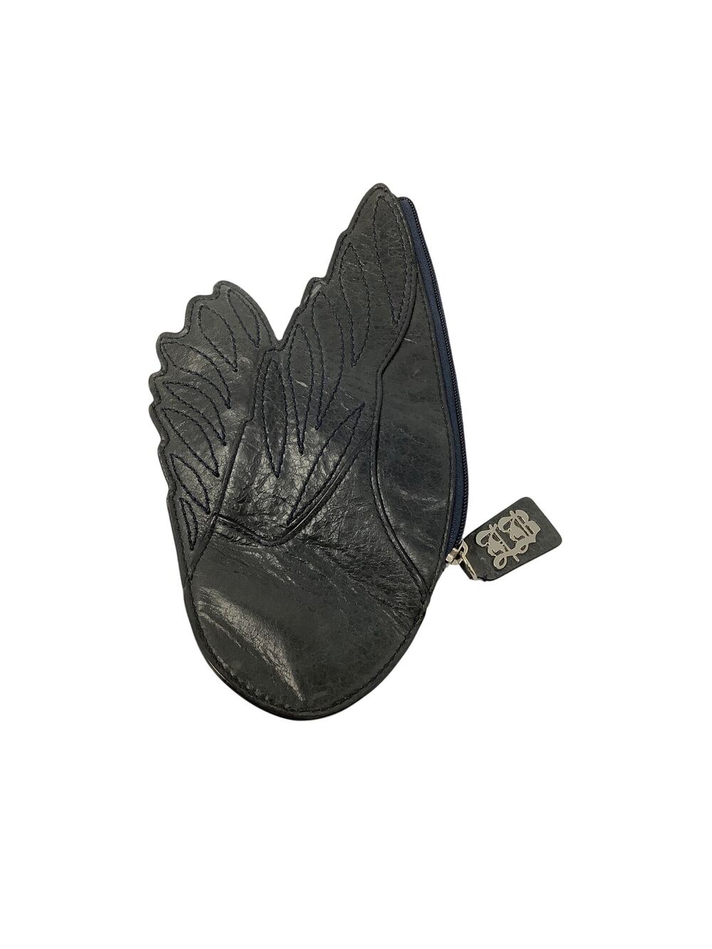Leonello Borghi New York Women's Black Leather Winged Pouch Clutch Purse G26-7